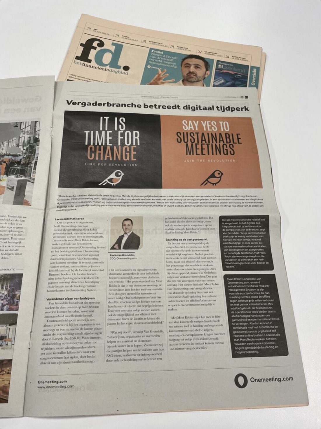 Het interview met Kevin van Grondelle op A3 in Het Financieele Dagblad, editie Business Travel en Events